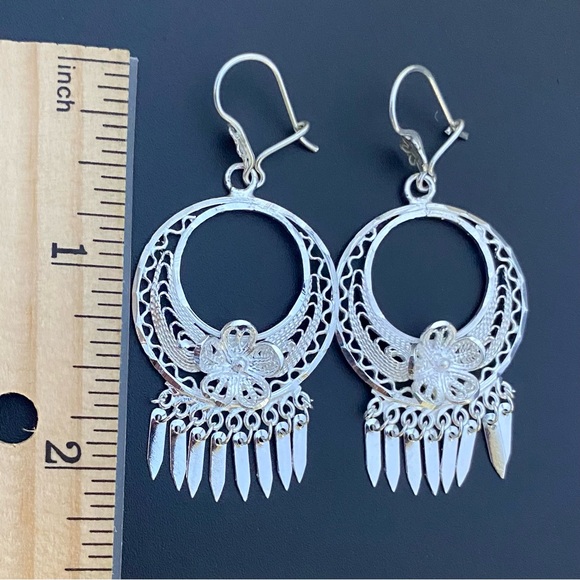925 STERLING SILVER MEDIUM ROUND FOLKLORIC FILIGREE EARRINGS  From Mexico - Picture 3 of 11